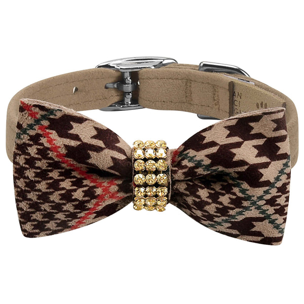 Gold Giltmore Chocolate Glen Houndstooth Bow Tie 1/2 Collar