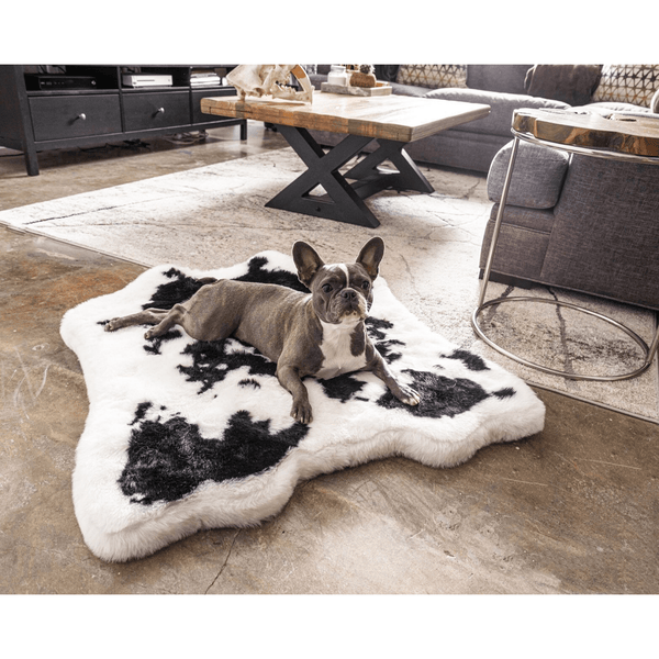 PupRug™ Animal Print Memory Foam Dog Bed - Black Faux Cowhide