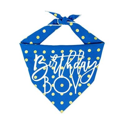 Birthday Boy Dog Bandana - Blue and Yellow Polka Dots