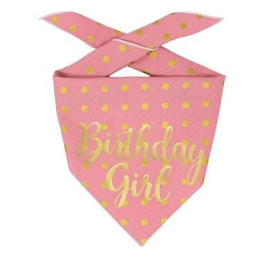Birthday Girl Dog Bandana - Pink with Gold Polka Dots
