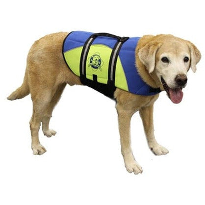 Dog Life Jacket - The Paws Aboard Dog Life Vest - Blue/Yellow Neoprene