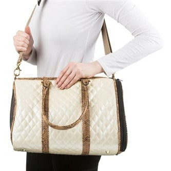 JL Duffel Ivory Quilted Luxe Snake Trim