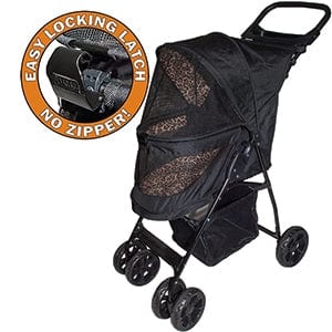 Pet Gear Happy Trails No-Zip Lite Strollers- Black with Animal Print