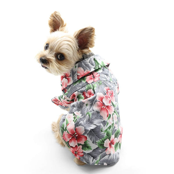 Tropical Floral Dog Shirt Gray