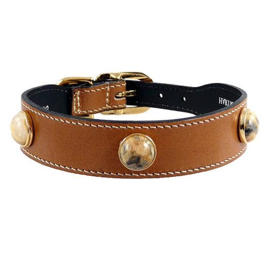 Au Naturale in Natural Tan & Mexican Crazy Lace Agate Dog Collar