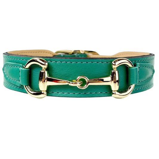 Belmont in Kelly Green & Gold Dog Collar