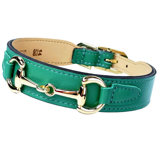 Belmont in Kelly Green & Gold Dog Collar