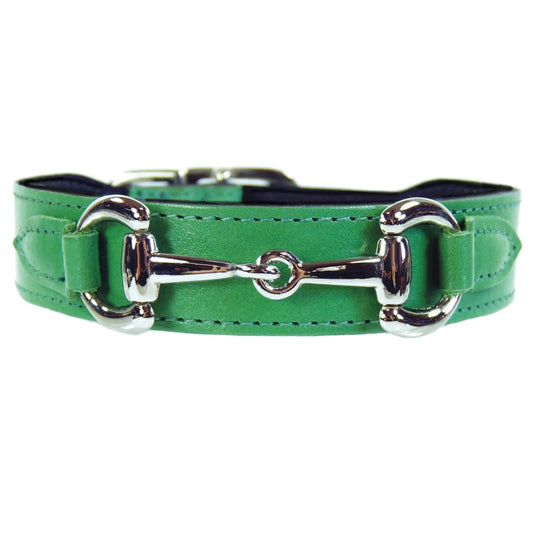 Belmont in Kelly Green & Nickel Dog Collar