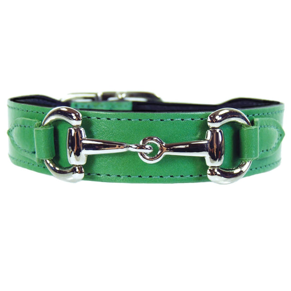 Belmont in Kelly Green & Nickel Dog Collar