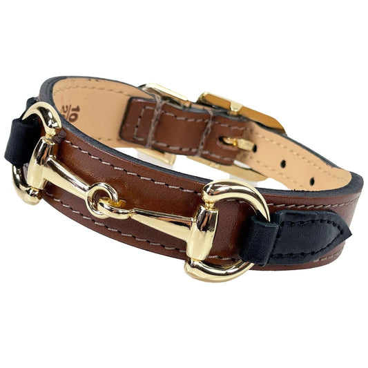 Belmont in Rich Brown - Black & Gold Dog Collar