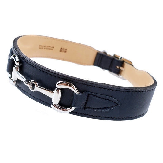 Belmont in French Navy & Nickel Dog Collar