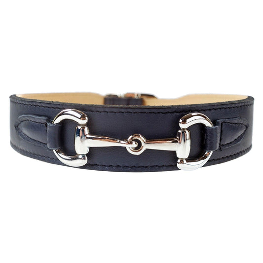 Belmont in French Navy & Nickel Dog Collar