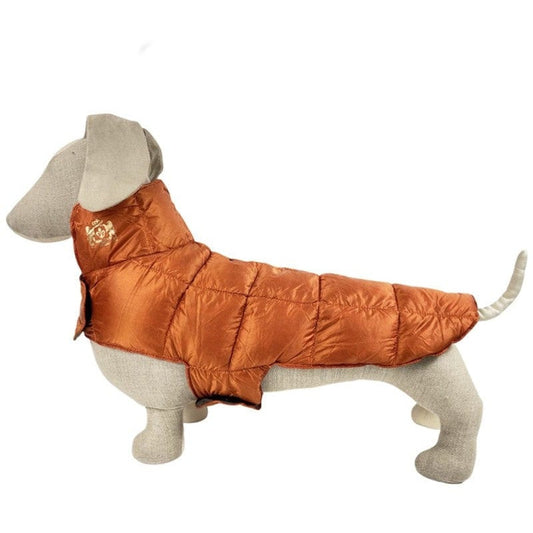 Ultralite Reversible Dog Down Puffer Coat in Taupe & Burnt Orange