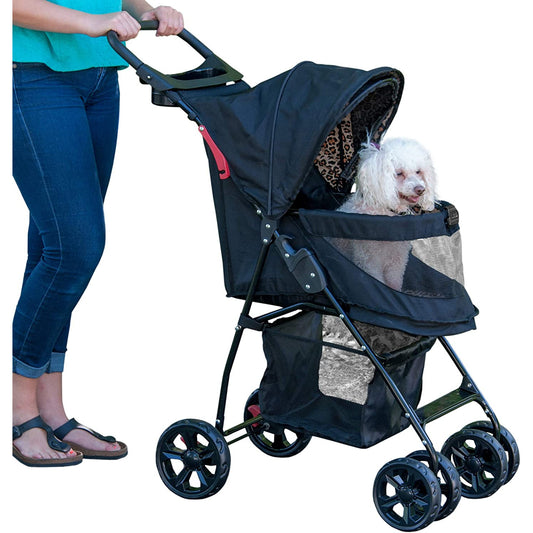 Pet Gear Happy Trails No-Zip Lite Strollers- Black with Animal Print