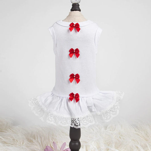 Sweetheart Dog Dress - White and Red
